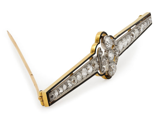 Antique Edwardian Diamond and Enamel Brooch in Platinum and 18K Gold