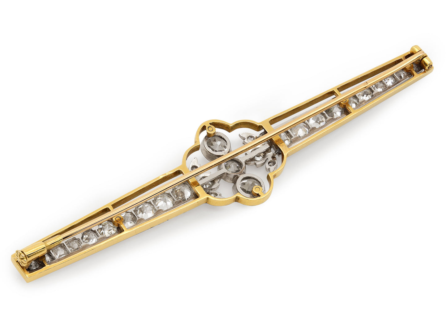 Antique Edwardian Diamond and Enamel Brooch in Platinum and 18K Gold