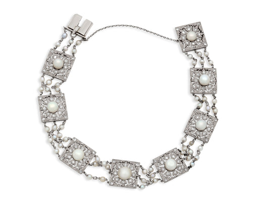 Antique Edwardian Pearl and Diamond Bracelet in Platinum