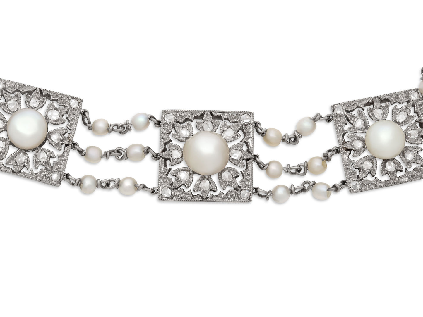 Antique Edwardian Pearl and Diamond Bracelet in Platinum