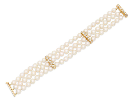 Pearl and Diamond Bracelet in 18K Gold