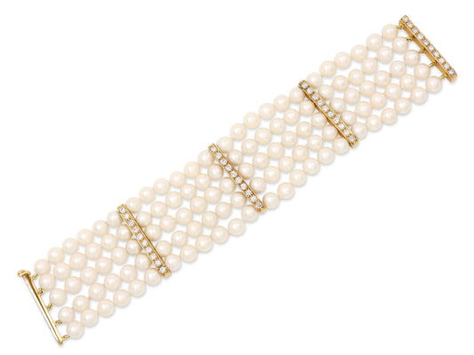 Pearl and Diamond Bracelet in 18K Gold