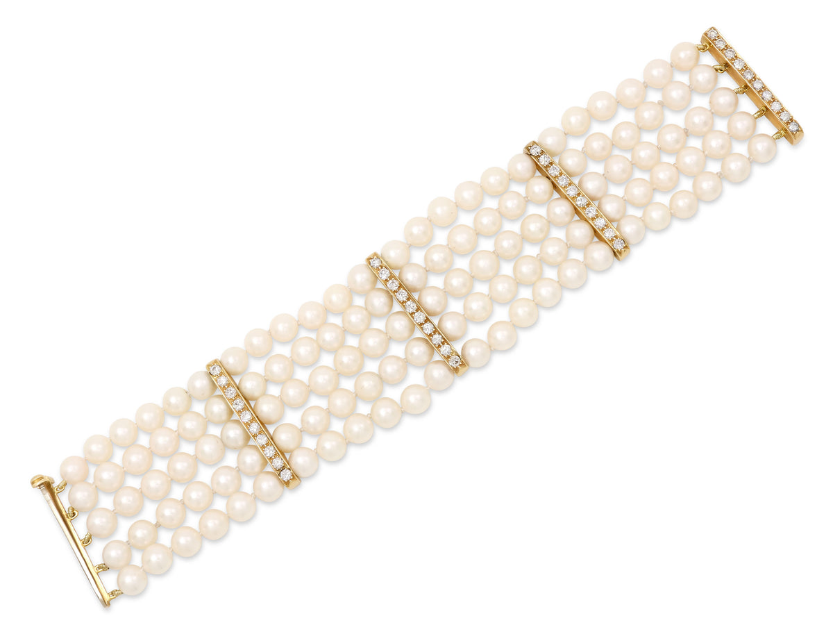 Pearl and Diamond Bracelet in 18K Gold