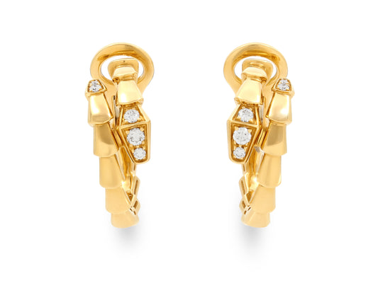 Bulgari 'Serpenti Viper' Diamond Hoop Earrings in 18K Gold