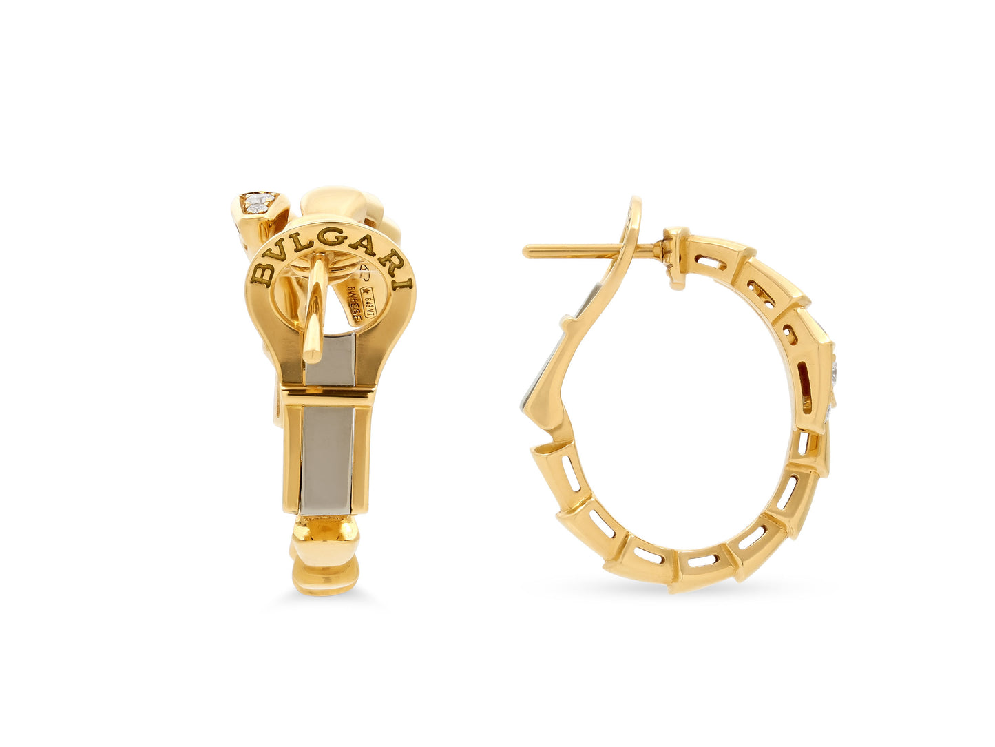 Bulgari 'Serpenti Viper' Diamond Hoop Earrings in 18K Gold