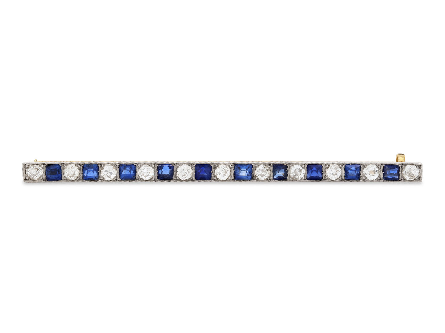 Antique Edwardian Diamond and Sapphire Bar Brooch in 18K Gold