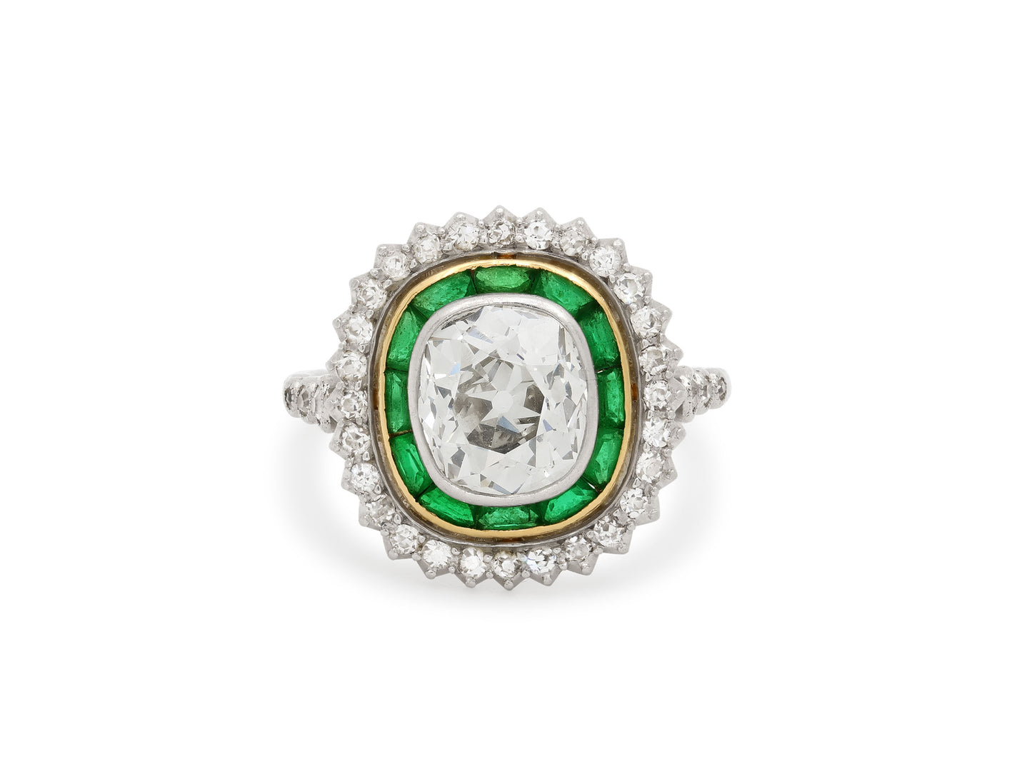 Art Deco Diamond and Emerald Ring in Platinum, French