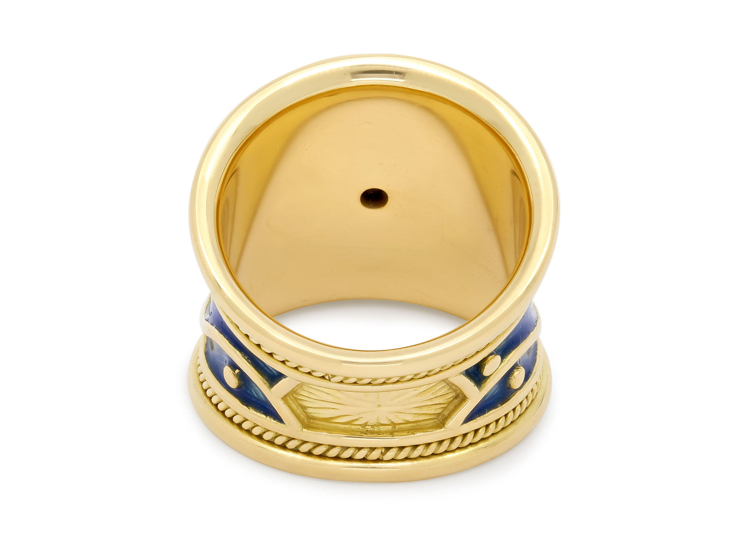 Elizabeth Gage Diamond and Enamel Ring in 18K Gold