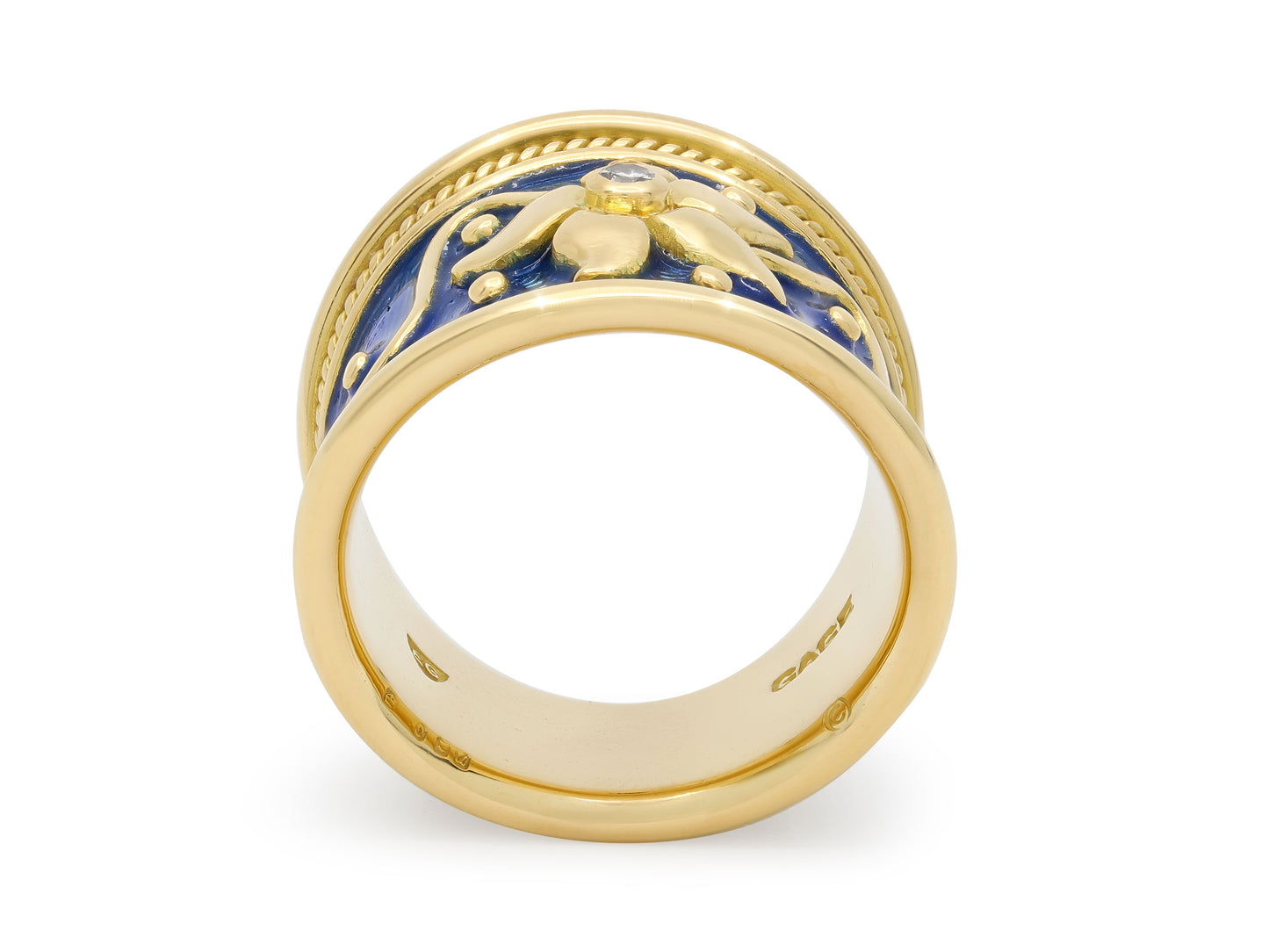 Elizabeth Gage Diamond and Enamel Ring in 18K Gold