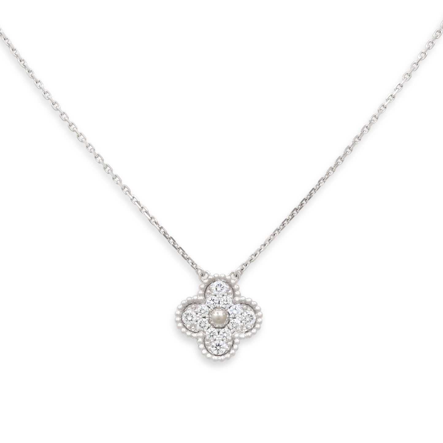 Van Cleef & Arpels 'Vintage Alhambra' Diamond Pendant in 18K White Gold