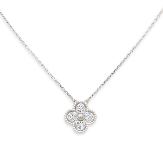 Van Cleef & Arpels 'Vintage Alhambra' Diamond Pendant in 18K White Gold
