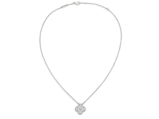 Van Cleef & Arpels 'Vintage Alhambra' Diamond Pendant in 18K White Gold