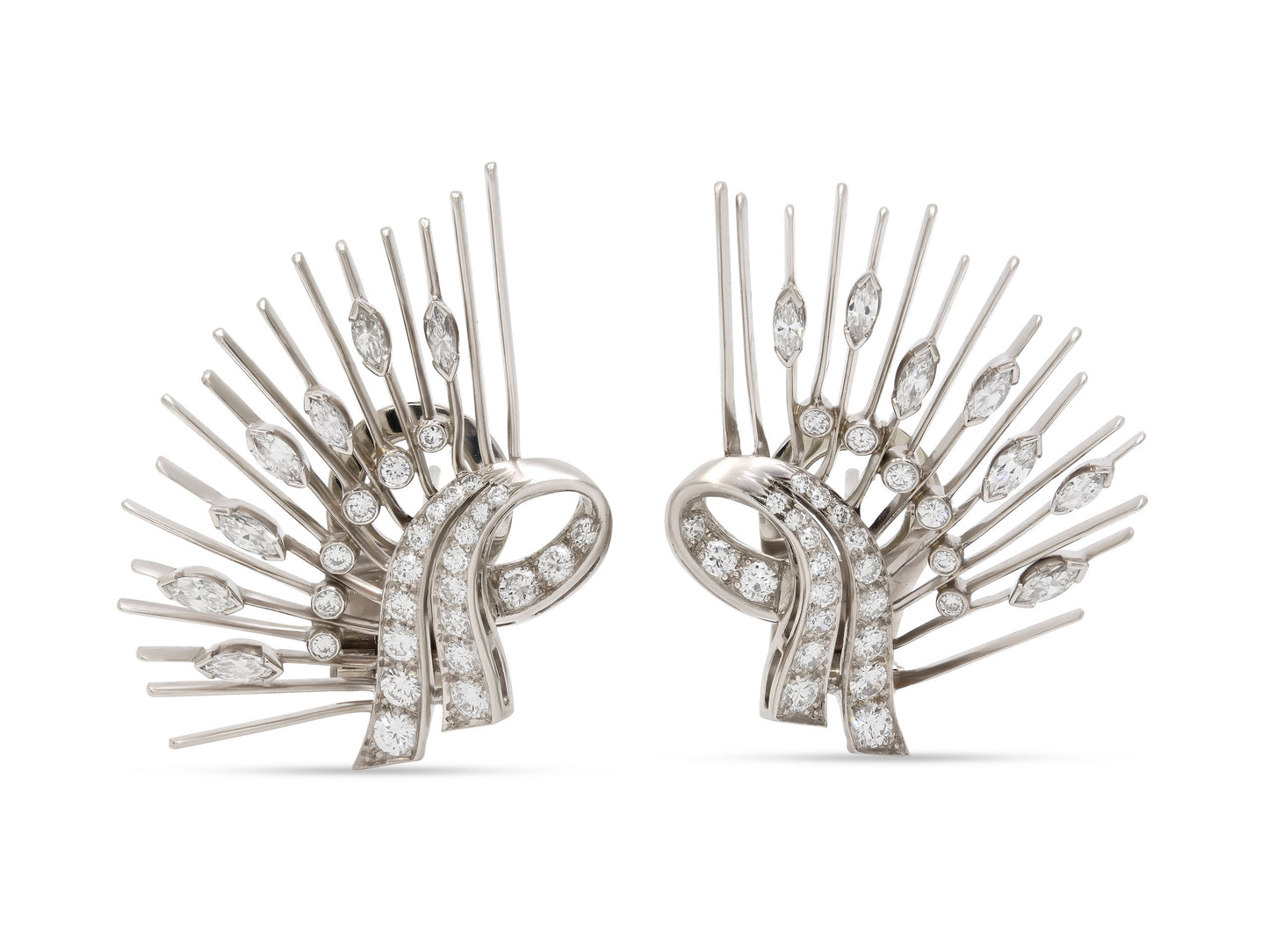 Mid-Century Diamond Spray Earrings in Platinum