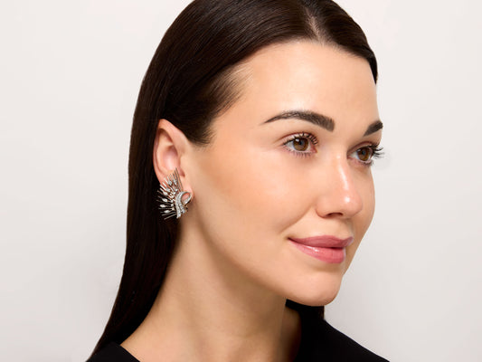 Mid-Century Diamond Spray Earrings in Platinum