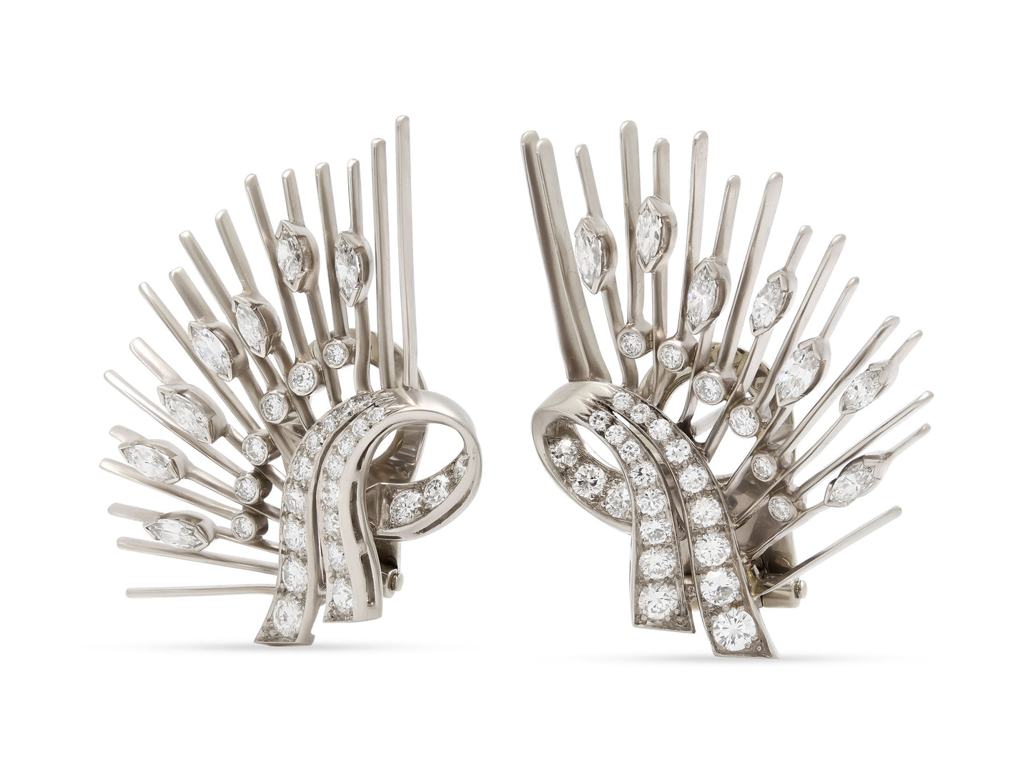 Mid-Century Diamond Spray Earrings in Platinum