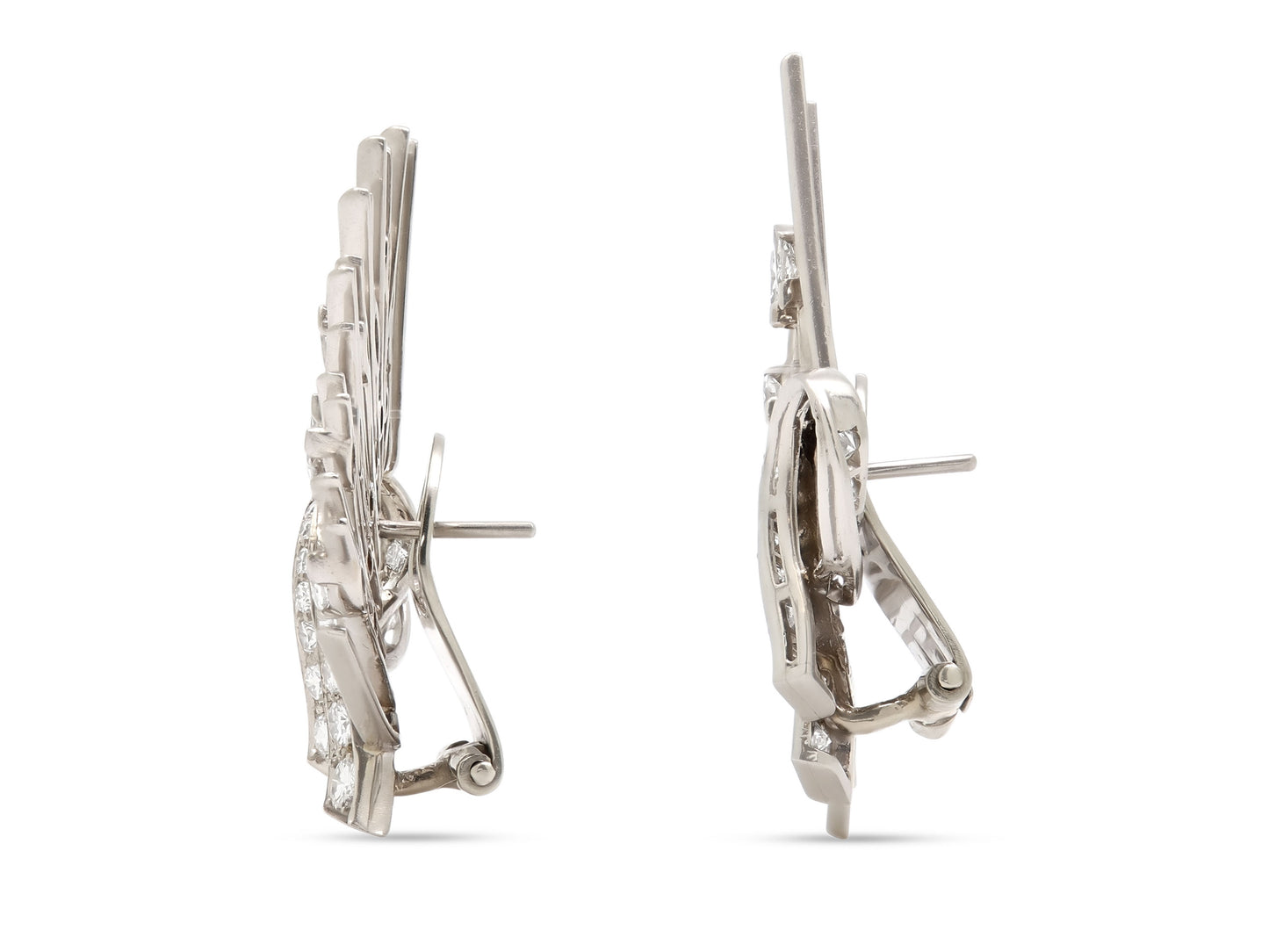 Mid-Century Diamond Spray Earrings in Platinum