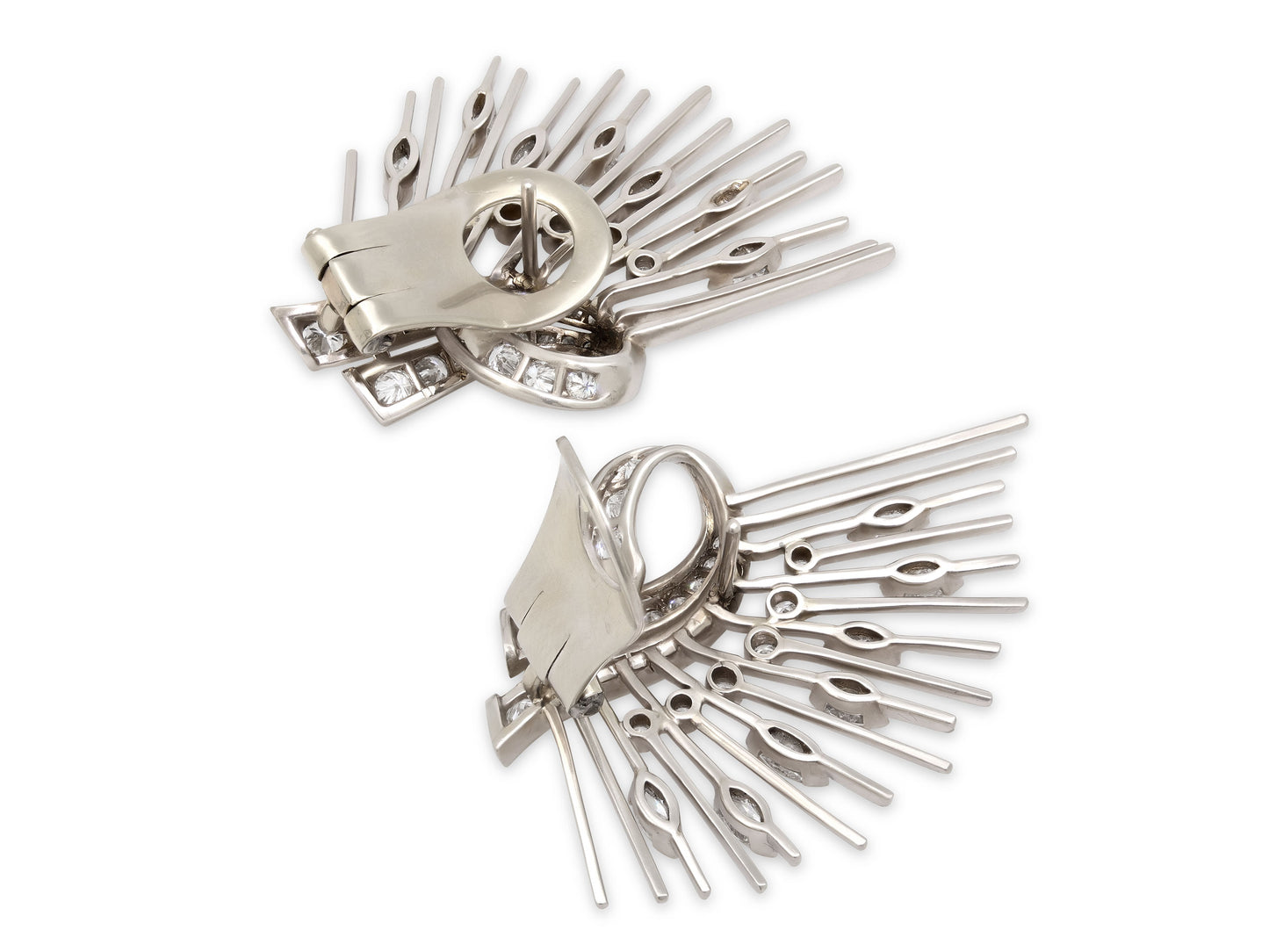 Mid-Century Diamond Spray Earrings in Platinum