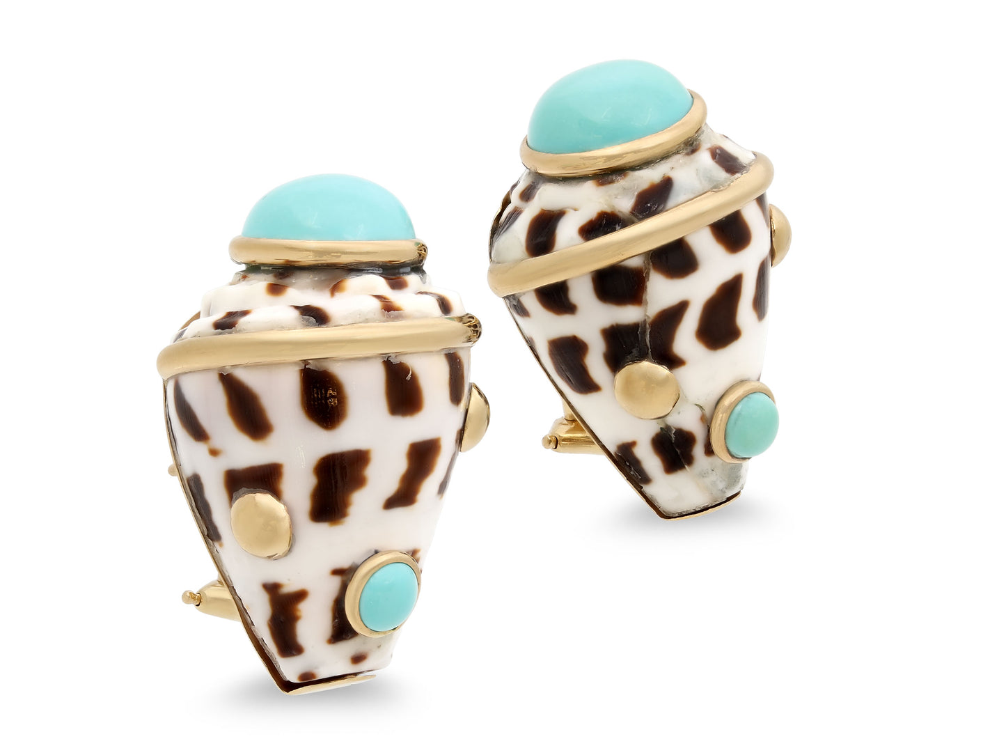 Maz Turquoise Shell Earrings in 14K Gold