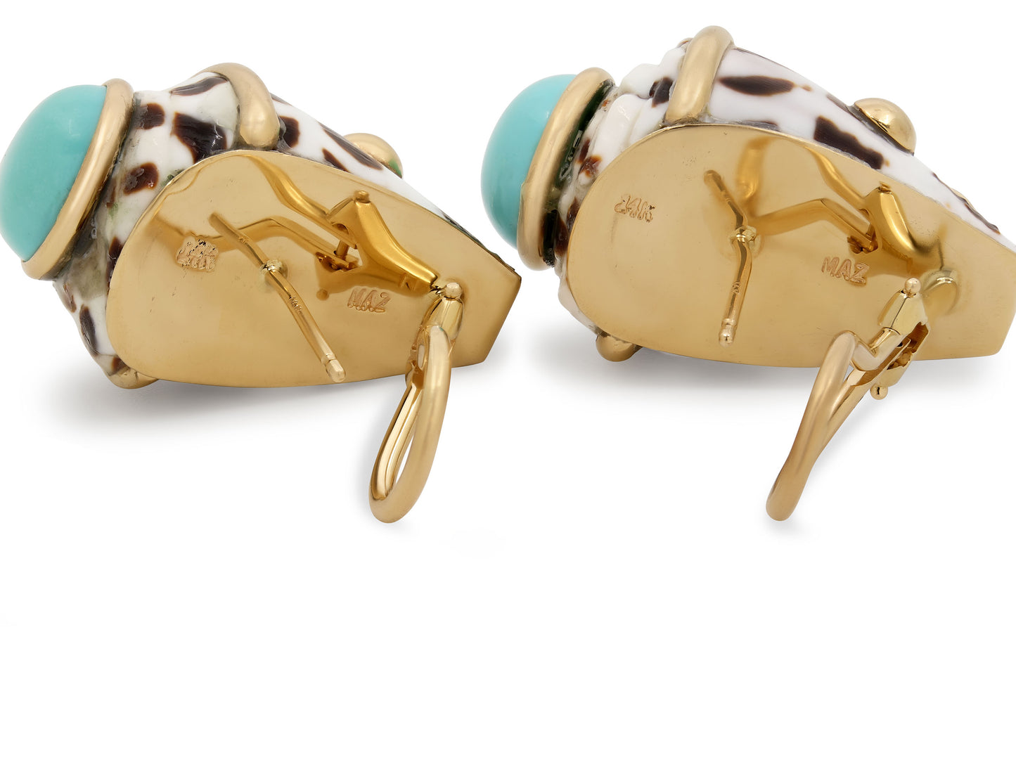 Maz Turquoise Shell Earrings in 14K Gold