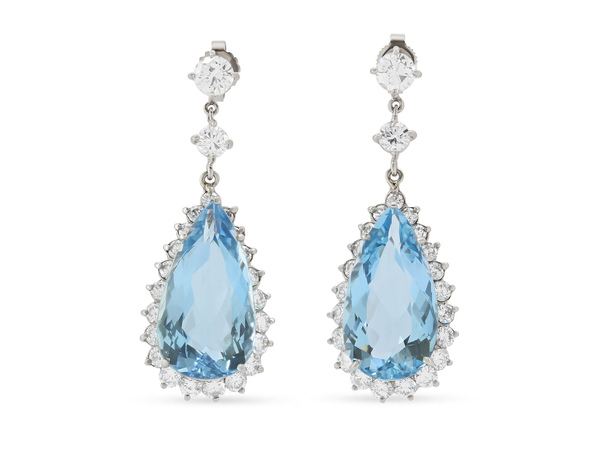 Mid-Century Aquamarine and Diamond Earrings in Platinum