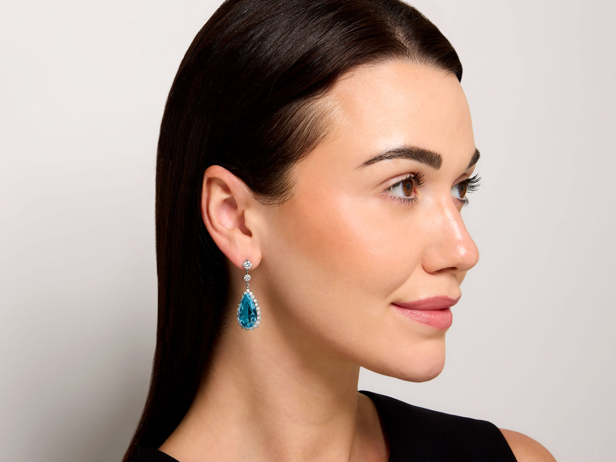 Mid-Century Aquamarine and Diamond Earrings in Platinum