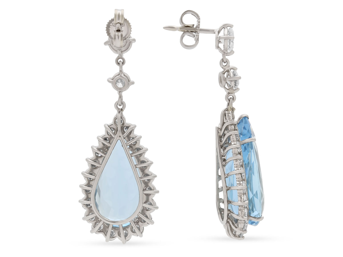 Mid-Century Aquamarine and Diamond Earrings in Platinum