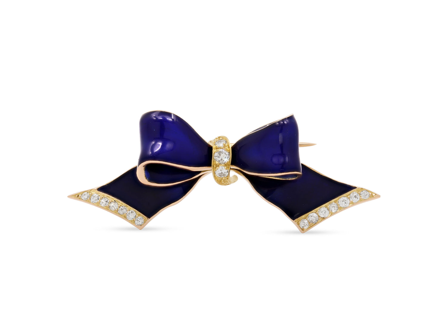 Diamond and Enamel Bow Pin in 14K Gold