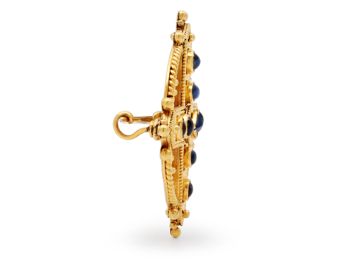 Antique Victorian Castellani Sapphire Cross Brooch in 18K Gold