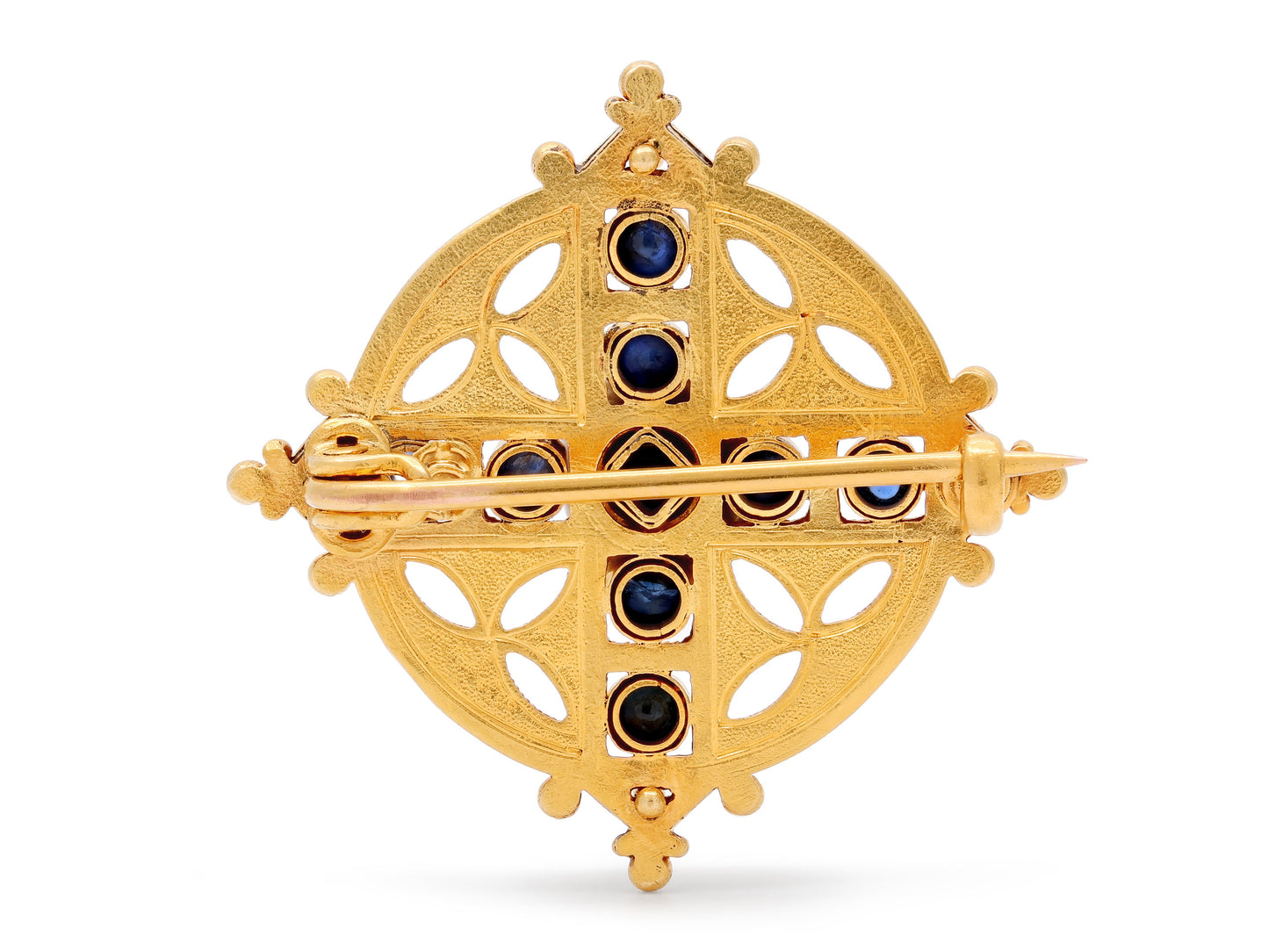Antique Victorian Castellani Sapphire Cross Brooch in 18K Gold