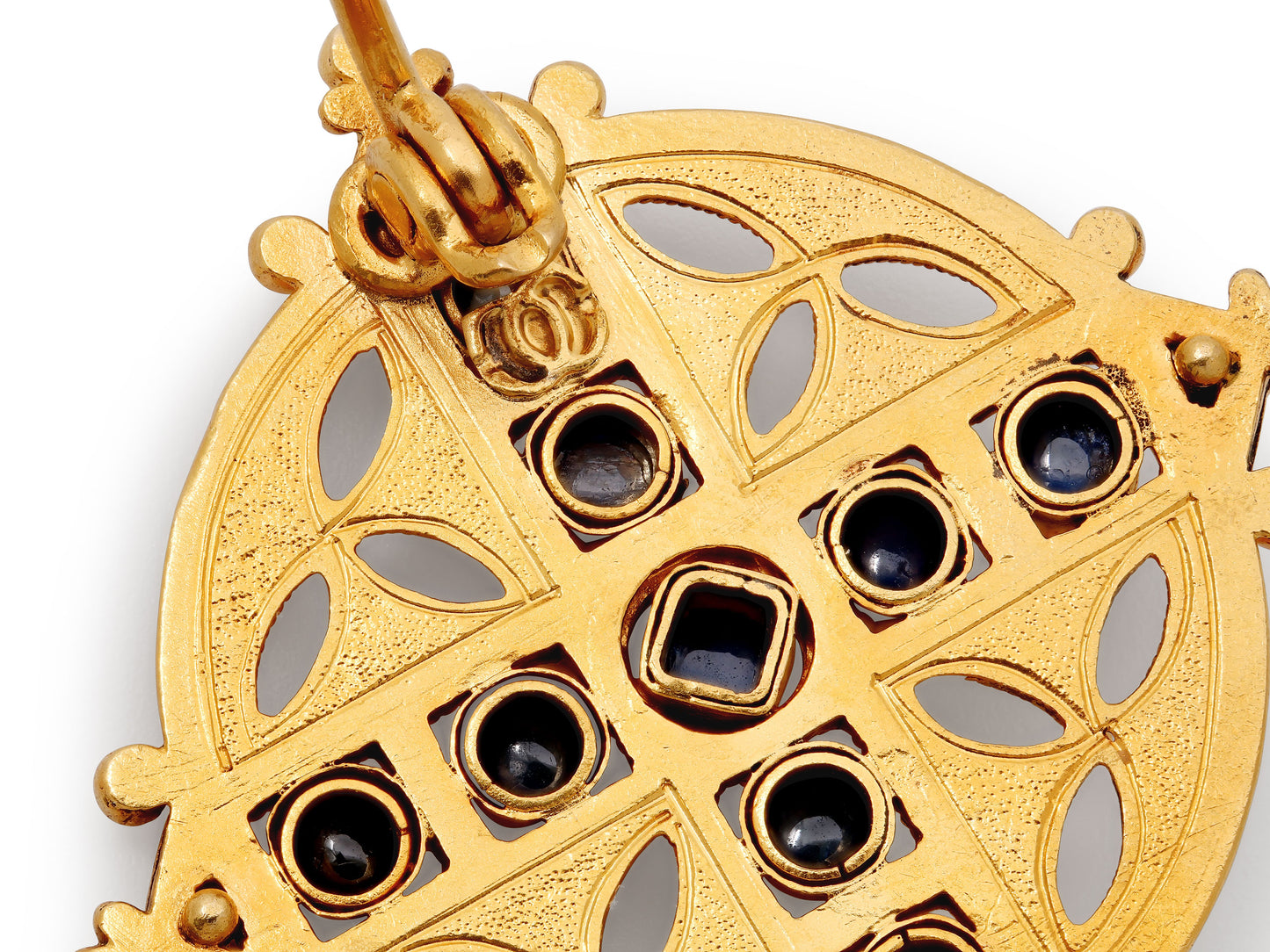Antique Victorian Castellani Sapphire Cross Brooch in 18K Gold