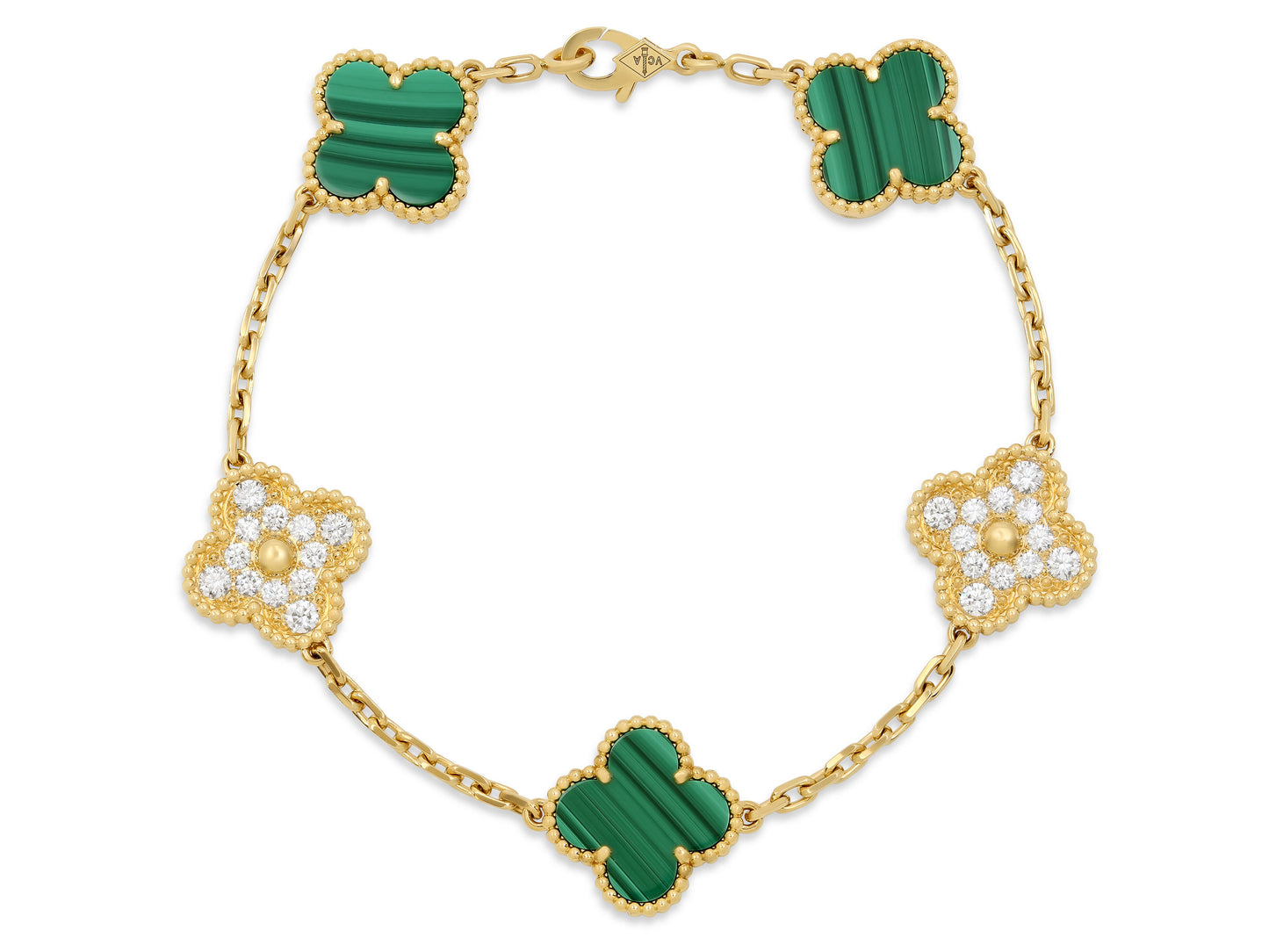 Van Cleef & Arpels 'Vintage Alhambra' Malachite and Diamond Bracelet, 5 Motifs, in 18K Gold