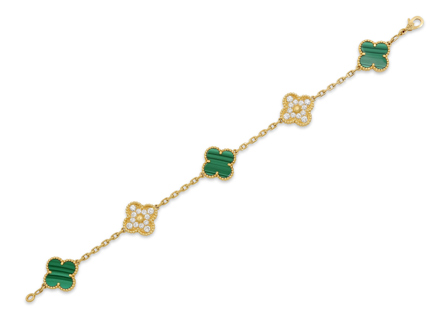 Van Cleef & Arpels 'Vintage Alhambra' Malachite and Diamond Bracelet, 5 Motifs, in 18K Gold
