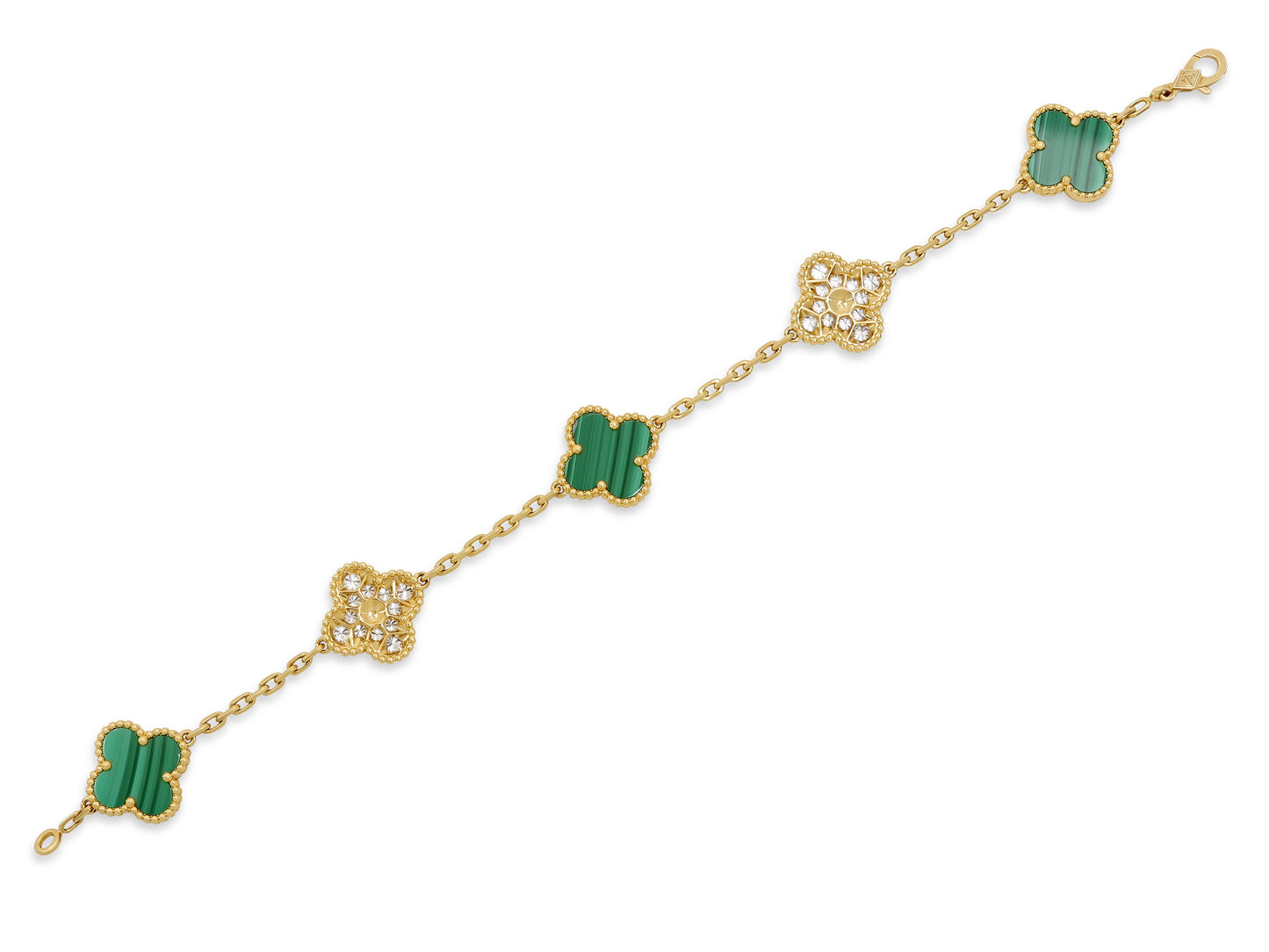 Van Cleef & Arpels 'Vintage Alhambra' Malachite and Diamond Bracelet, 5 Motifs, in 18K Gold