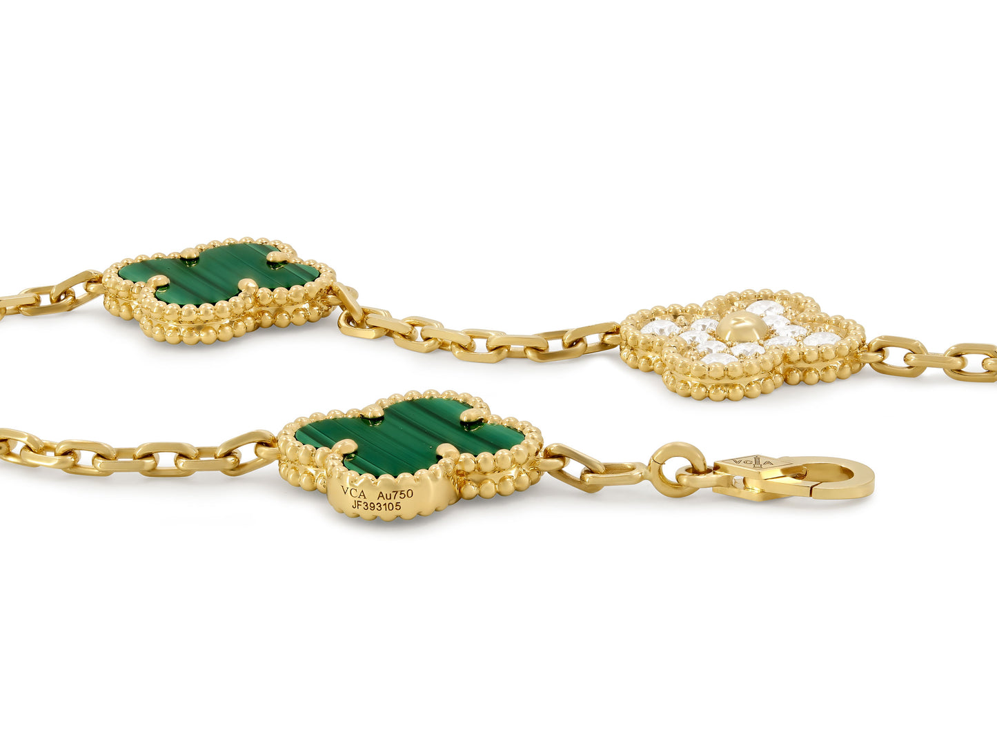 Van Cleef & Arpels 'Vintage Alhambra' Malachite and Diamond Bracelet, 5 Motifs, in 18K Gold