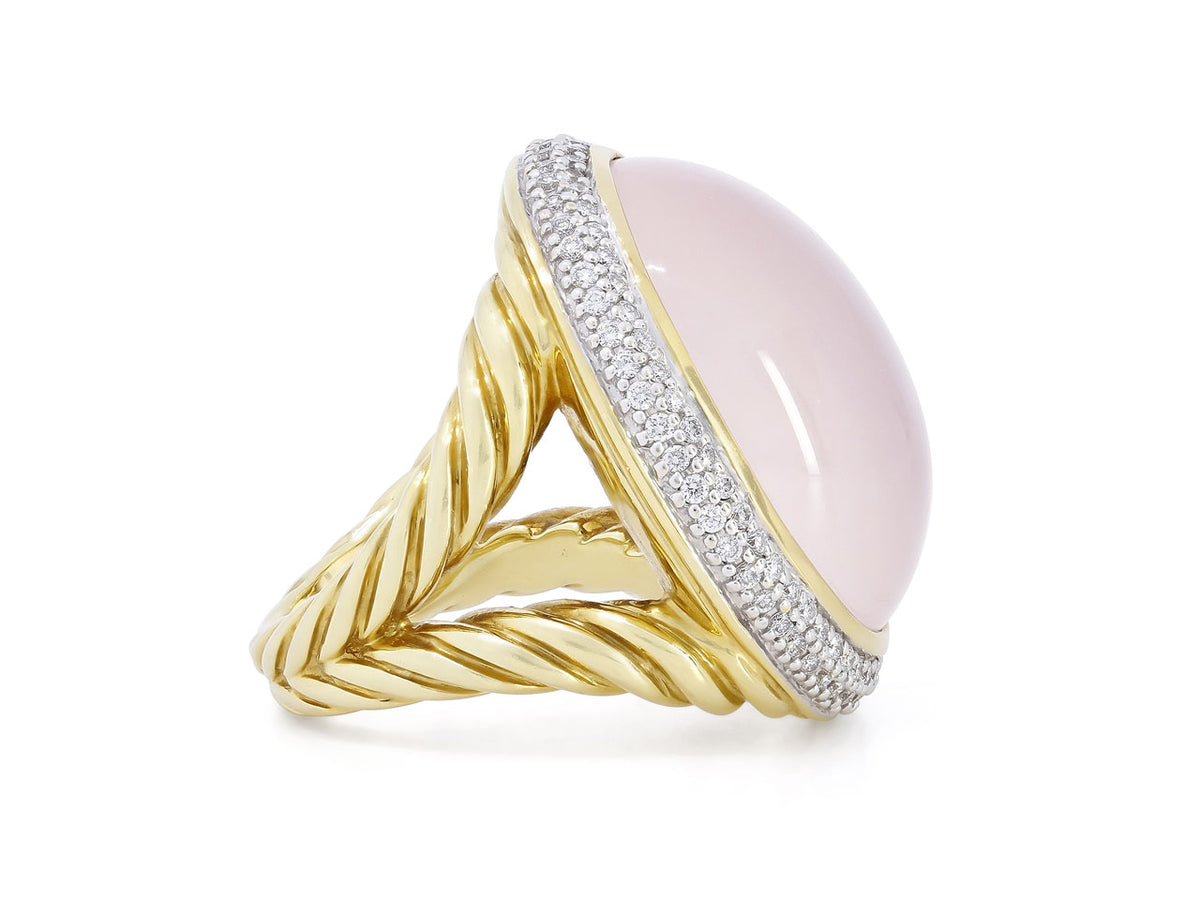 David Yurman Rose Quartz Cocktail Ring in 18K Gold