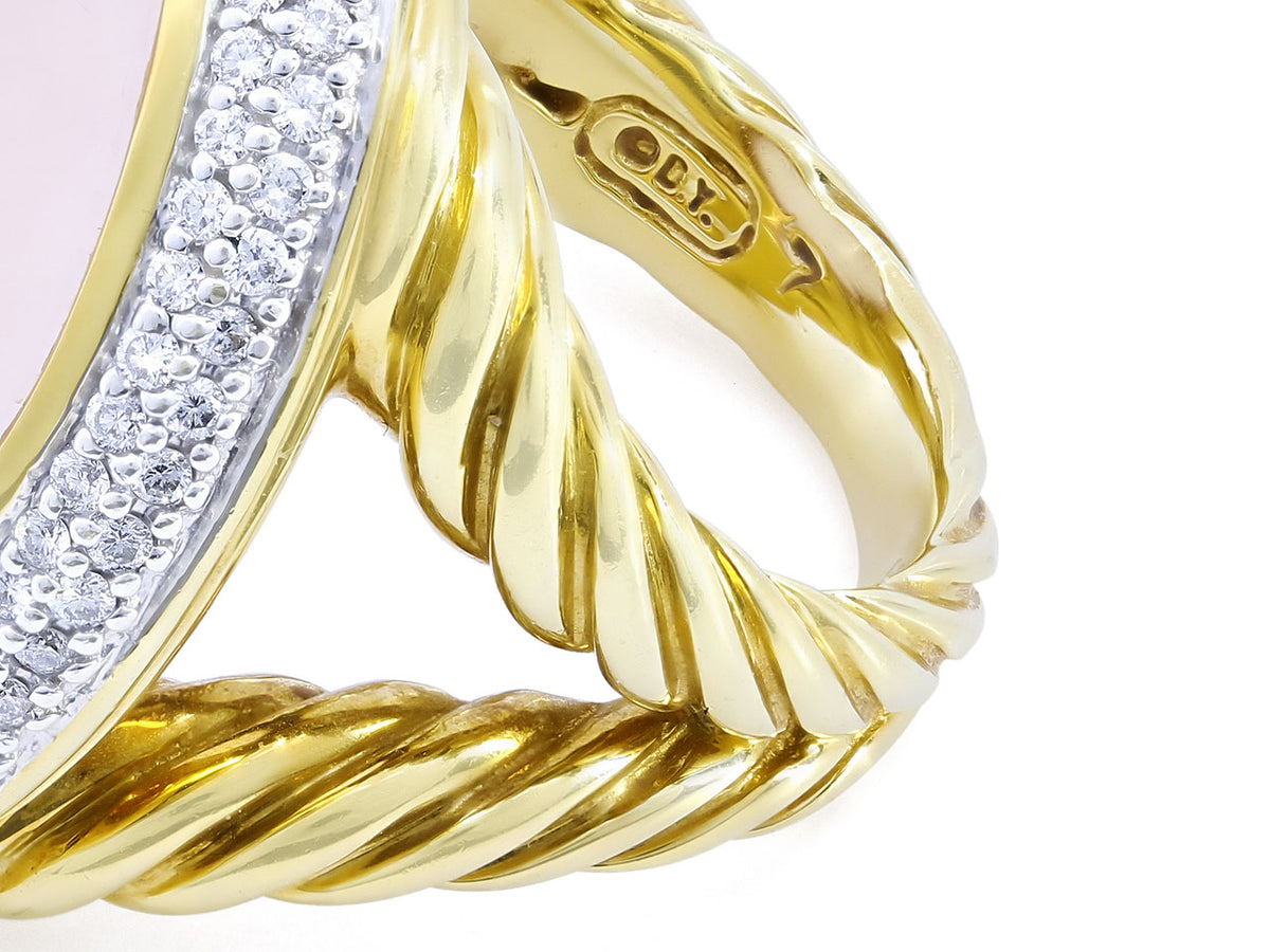 David Yurman Rose Quartz Cocktail Ring in 18K Gold