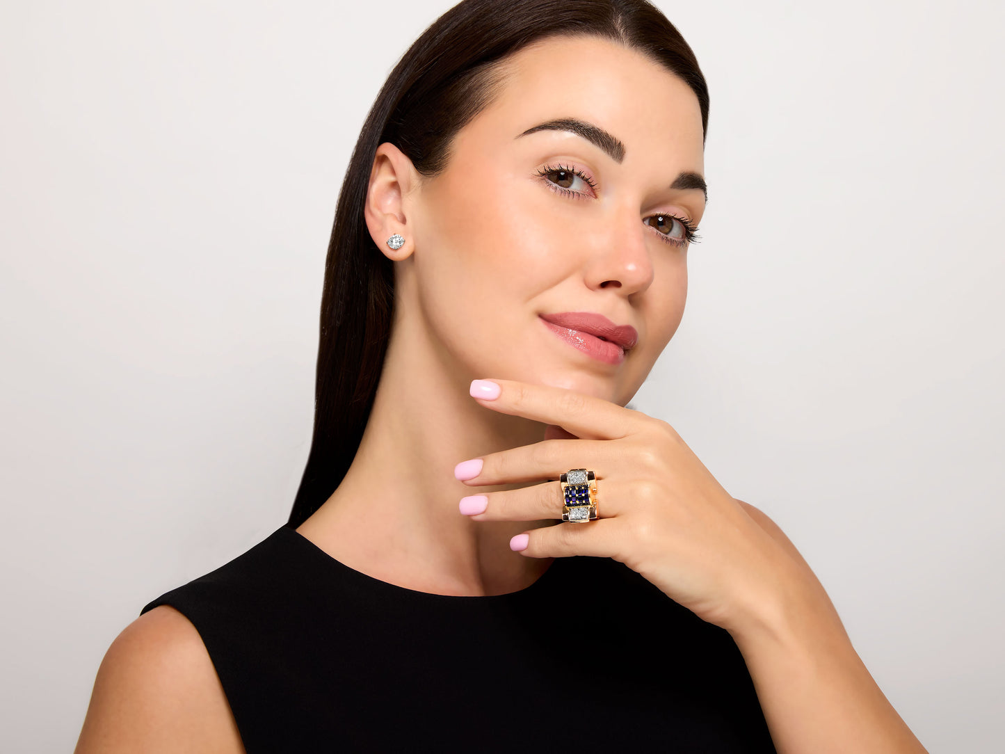 Retro Sapphire and Diamond Tank Ring in 14K Gold