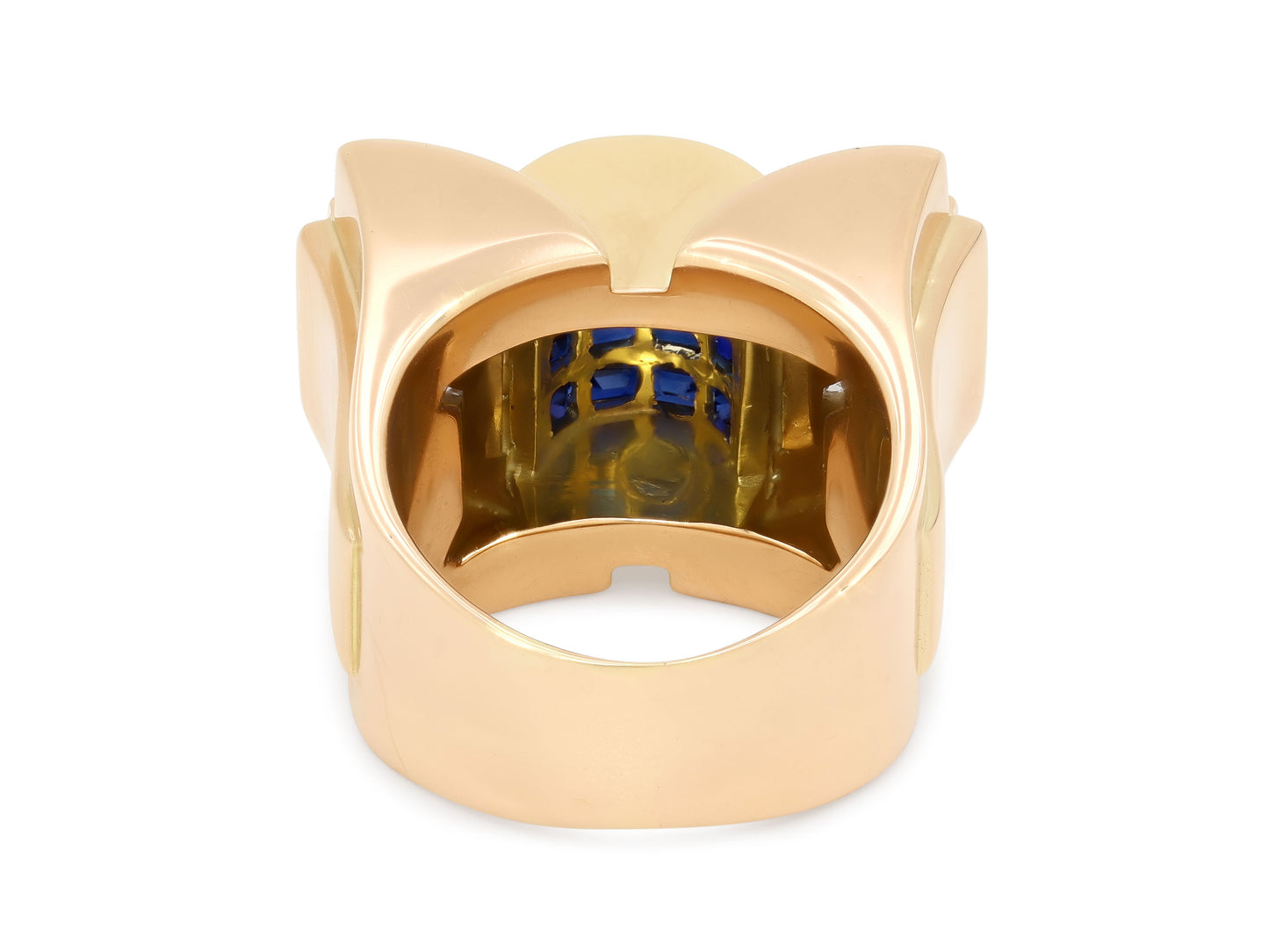 Retro Sapphire and Diamond Tank Ring in 14K Gold