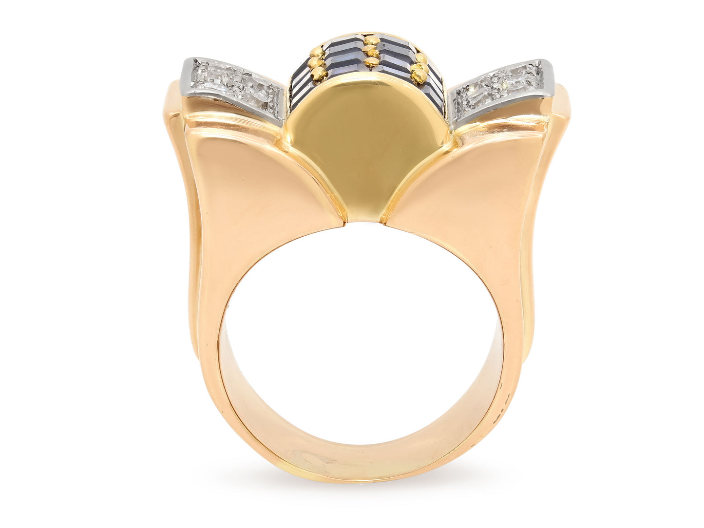 Retro Sapphire and Diamond Tank Ring in 14K Gold