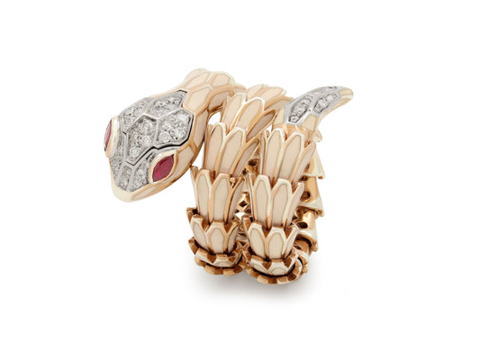 Alexis NY Diamond and Ruby Snake Ring in Silver and 18K Gold