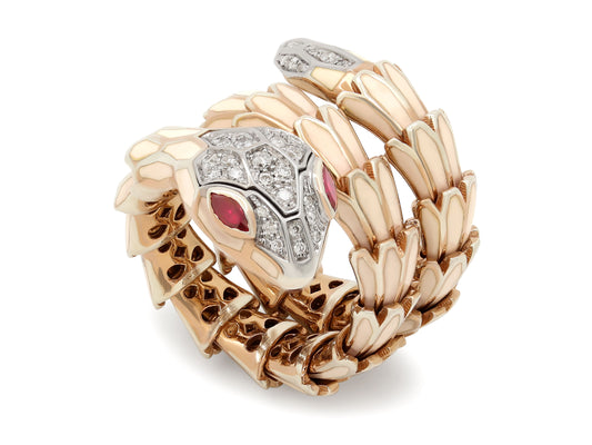 Alexis NY Diamond and Ruby Snake Ring in Silver and 18K Gold