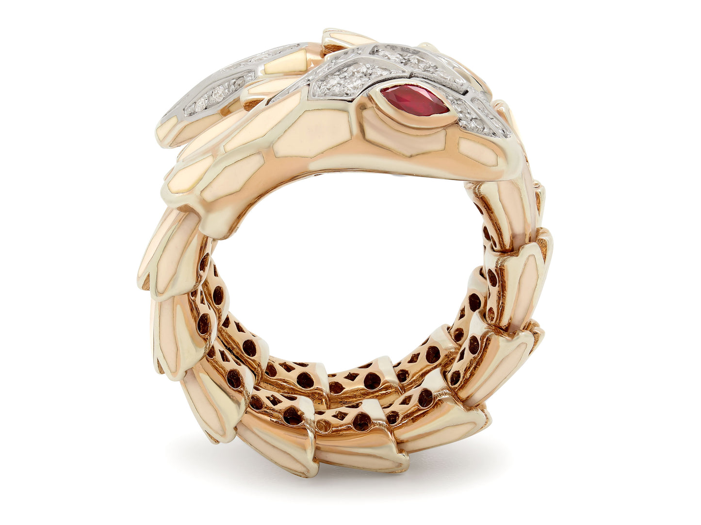 Alexis NY Diamond and Ruby Snake Ring in Silver and 18K Gold