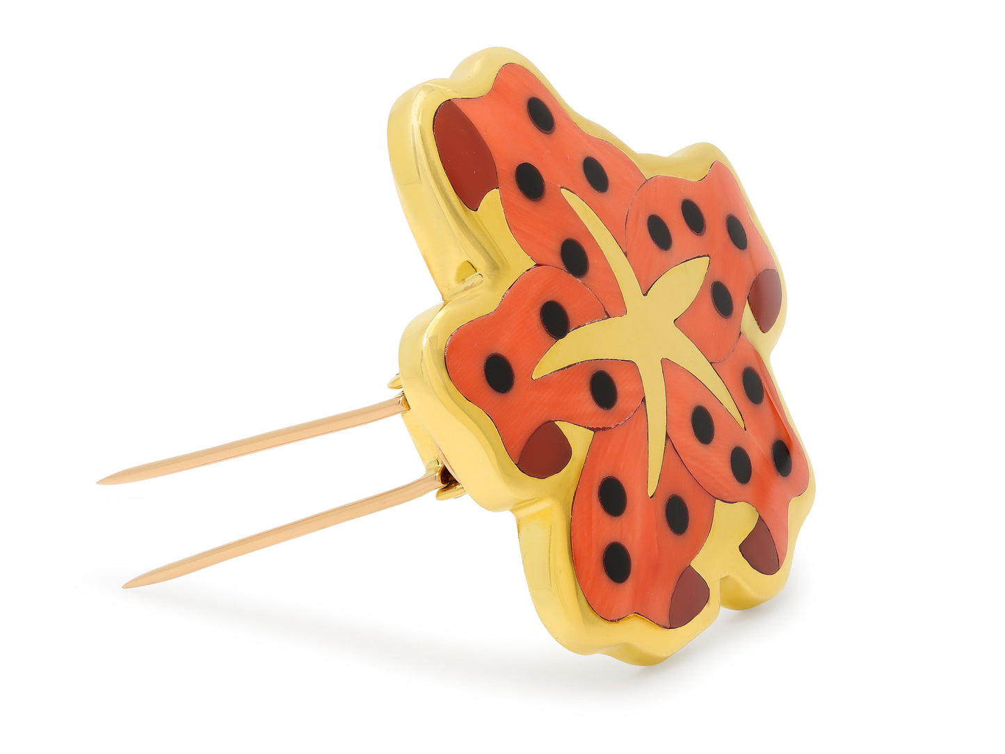 Tiffany & Co. Coral and Onyx Brooch, by Angela Cummings