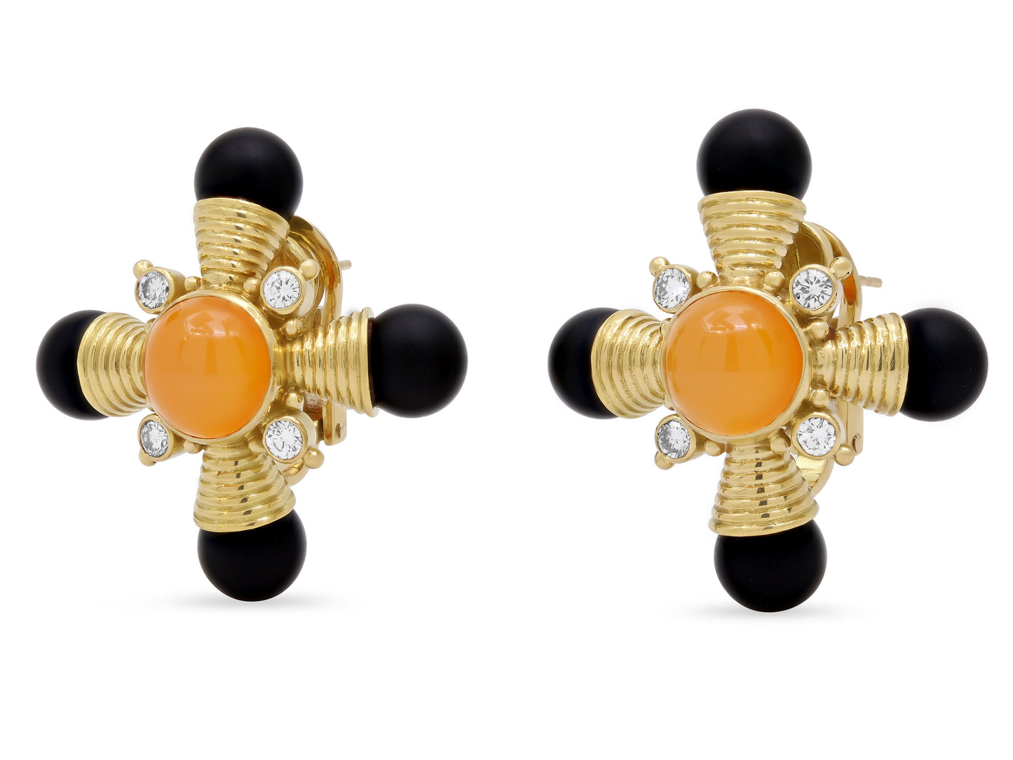 Elizabeth Gage Carnelian, Diamond and Ebony Earrings in 18K Gold
