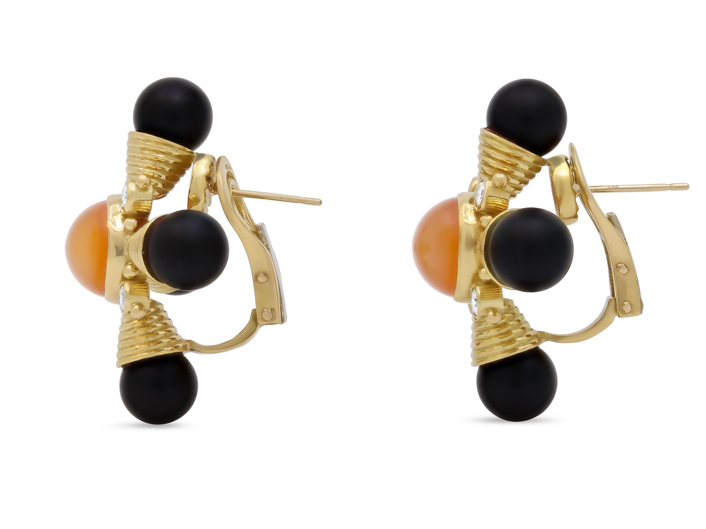 Elizabeth Gage Carnelian, Diamond and Ebony Earrings in 18K Gold