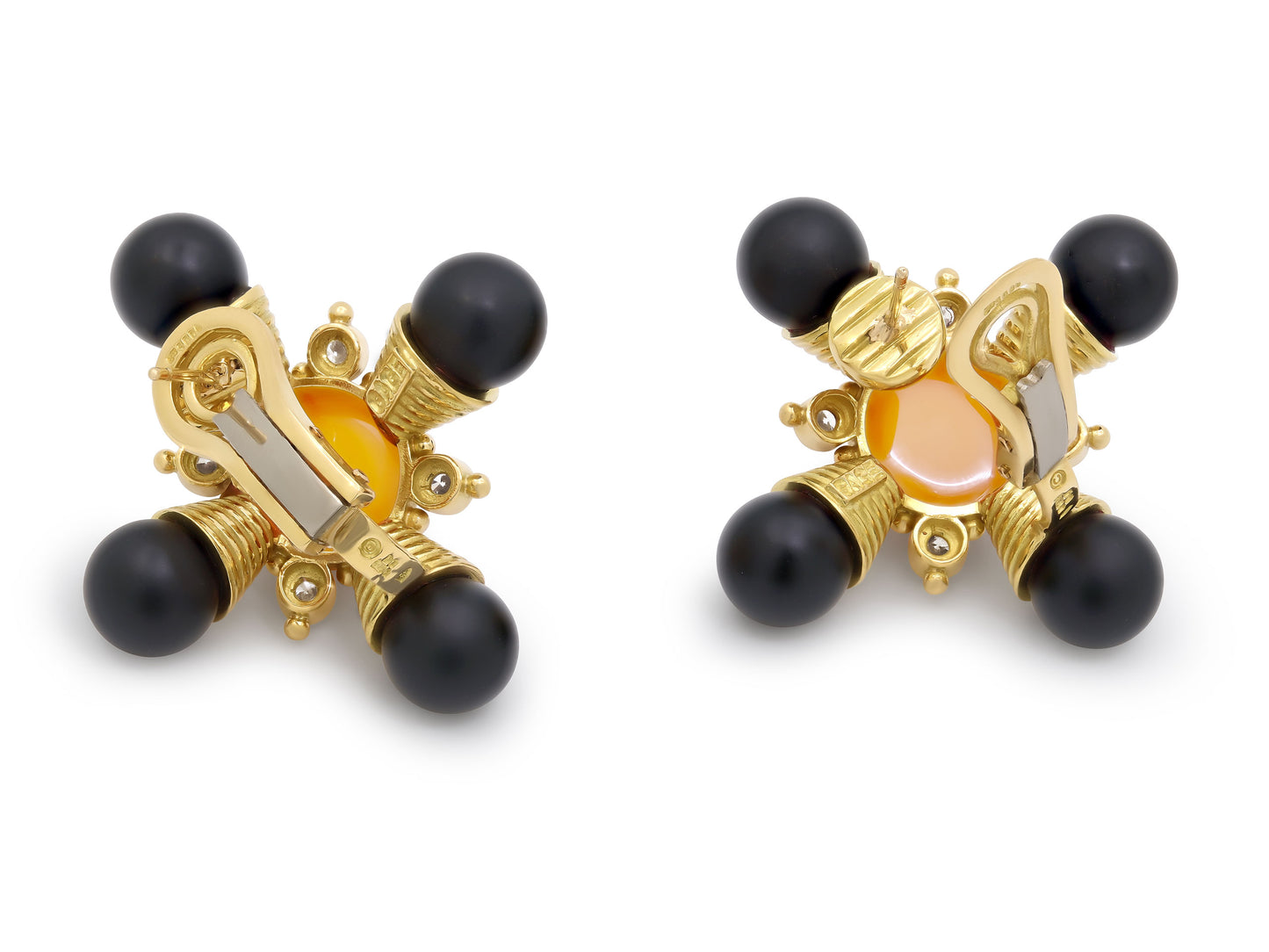 Elizabeth Gage Carnelian, Diamond and Ebony Earrings in 18K Gold
