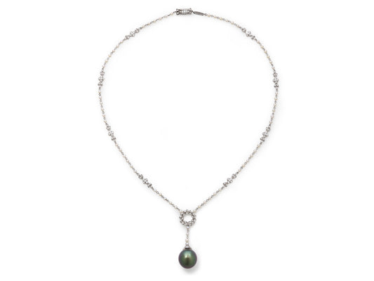Tiffany & Co. 'Wreath' Pearl and Diamond Lariat Necklace in Platinum