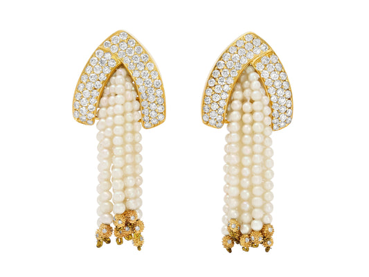 Diamond Earrings with Interchangeable Gemstone Tassels in 18K Gold
