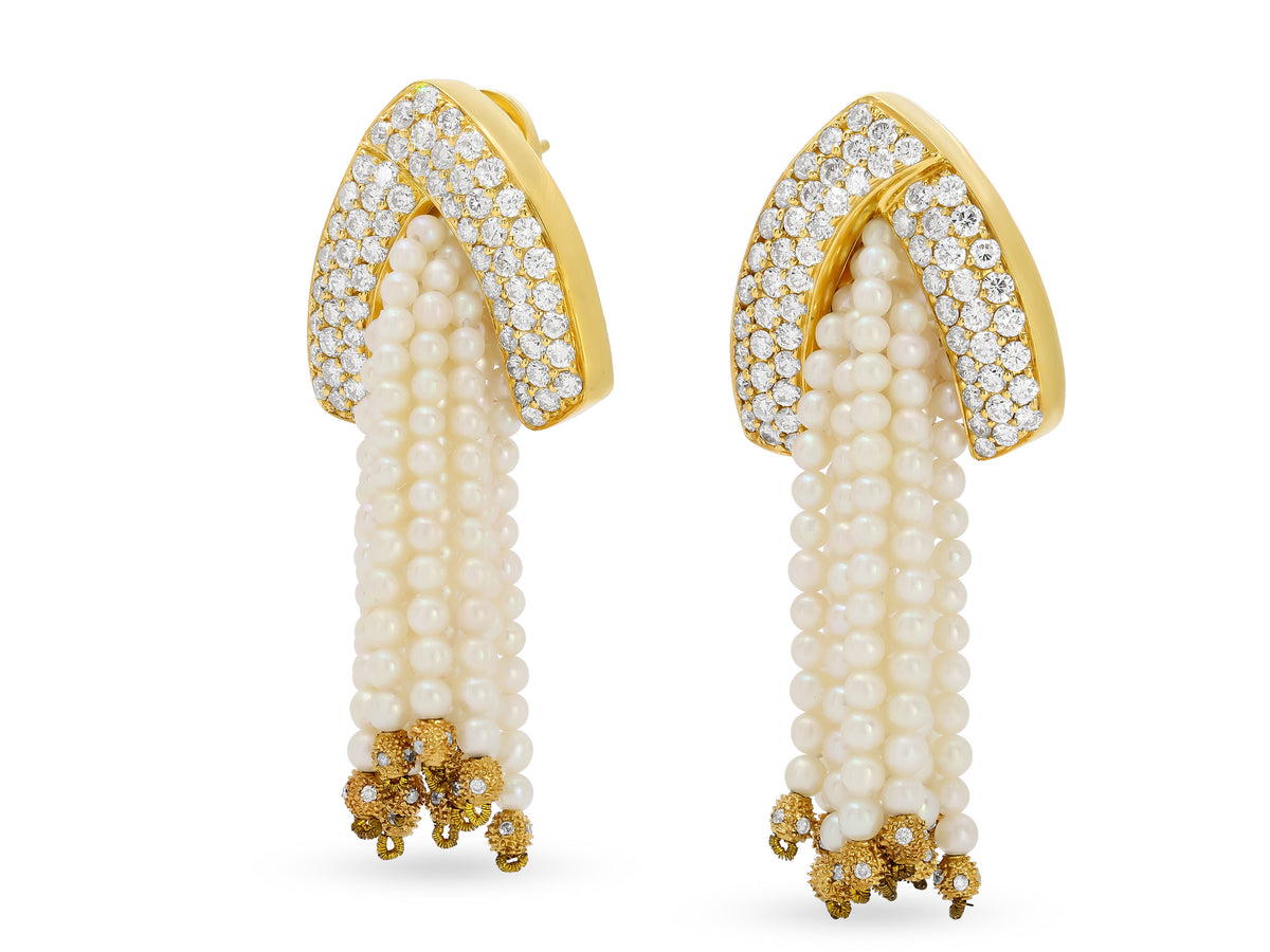 Diamond Earrings with Interchangeable Gemstone Tassels in 18K Gold