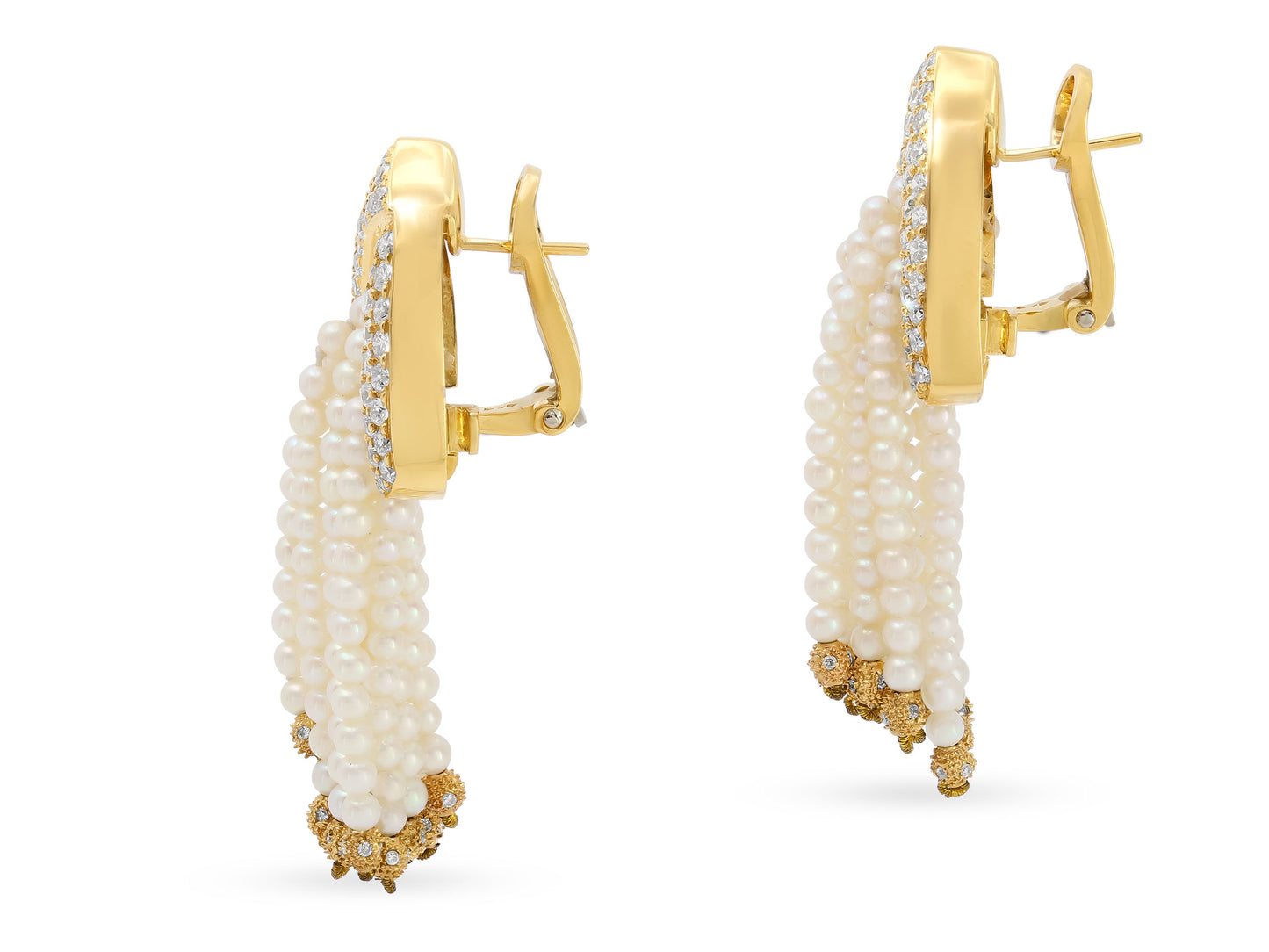 Diamond Earrings with Interchangeable Gemstone Tassels in 18K Gold